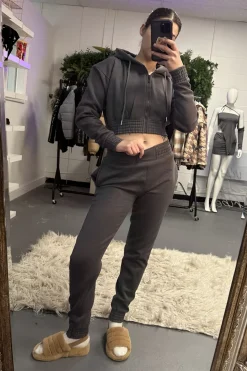 Rebellious Fashion Grey Zip Front Elasticated Detail Loungewear Co-ord Set - Carmel