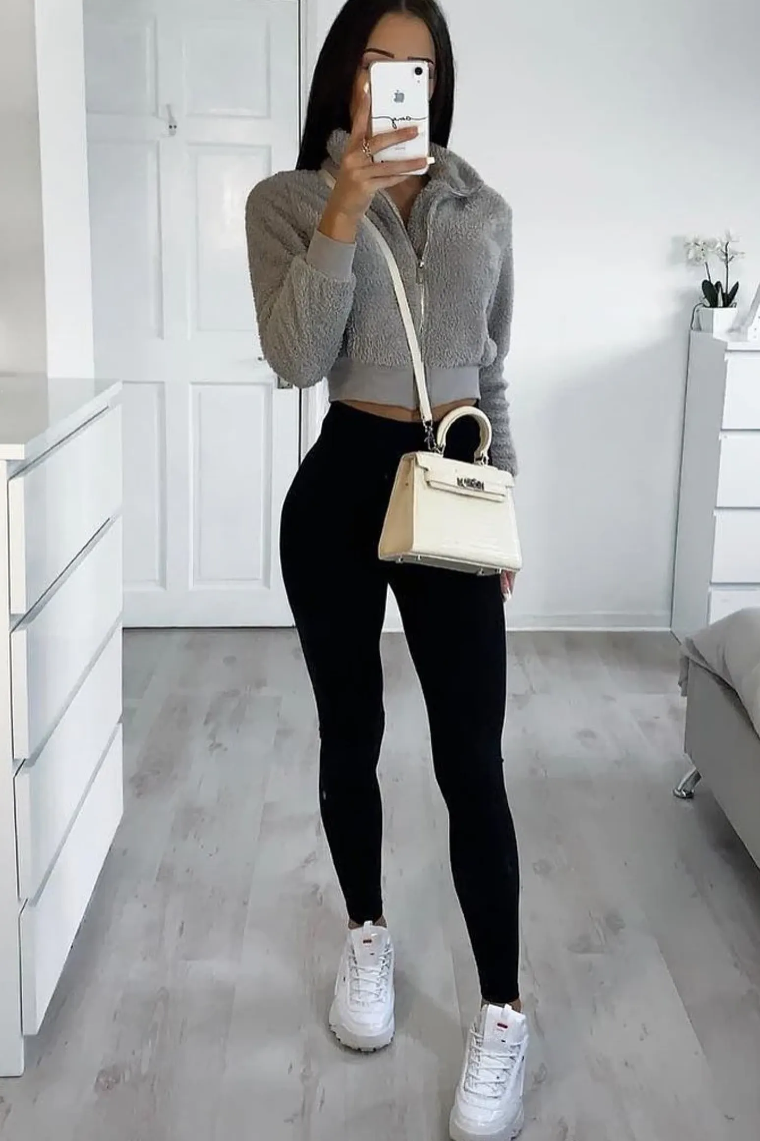 Rebellious Fashion Grey Zip Front Faux Fur Crop Jacket - Perri
