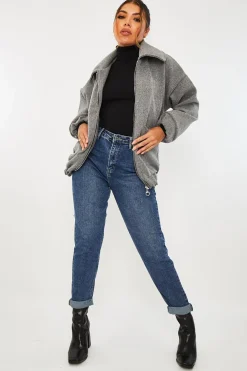 Rebellious Fashion Grey Zip Front Side Pocket Shacket - Lima