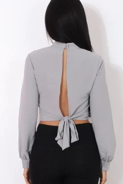 Rebellious Fashion Hanna Grey Long Sleeve Crop Top