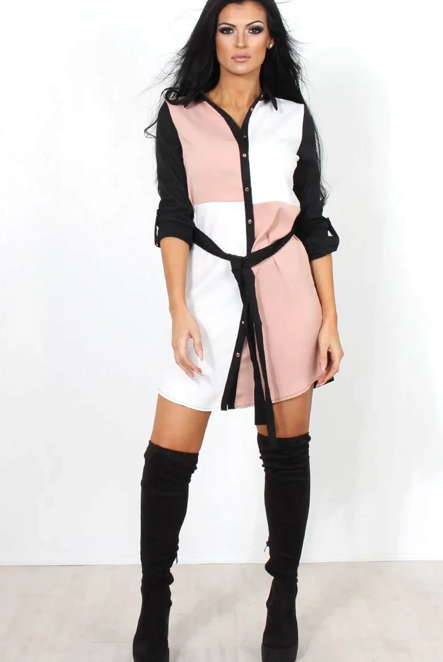 Rebellious Fashion Harper Pink Panel Shirt Dress