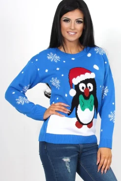 Rebellious Fashion Holy Blue Penguin Christmas Jumper