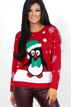 Rebellious Fashion Holy Red Penguin Christmas Jumper