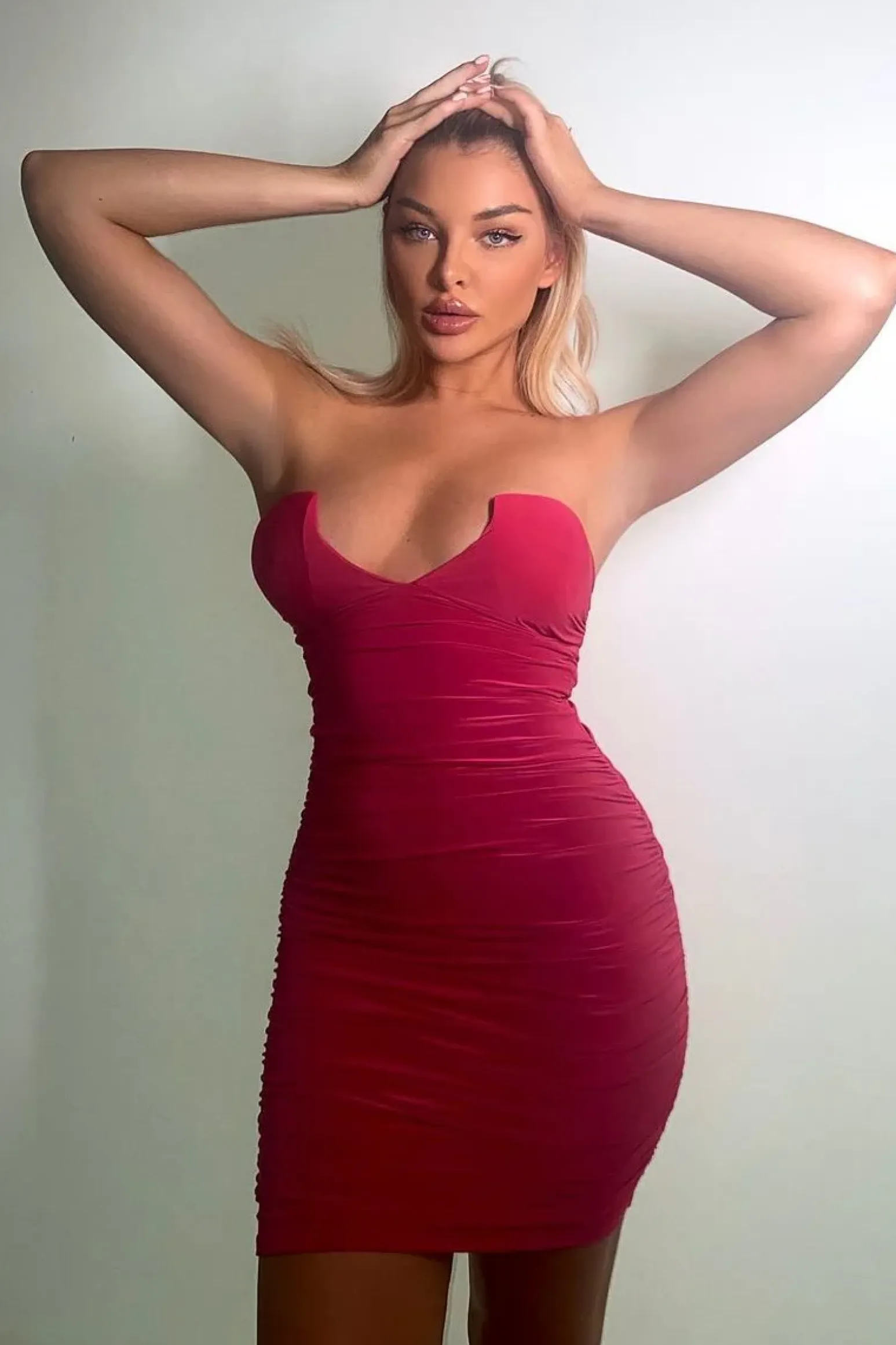 Rebellious Fashion Hot Pink Cupped Gathered Slinky Dress - Avalee