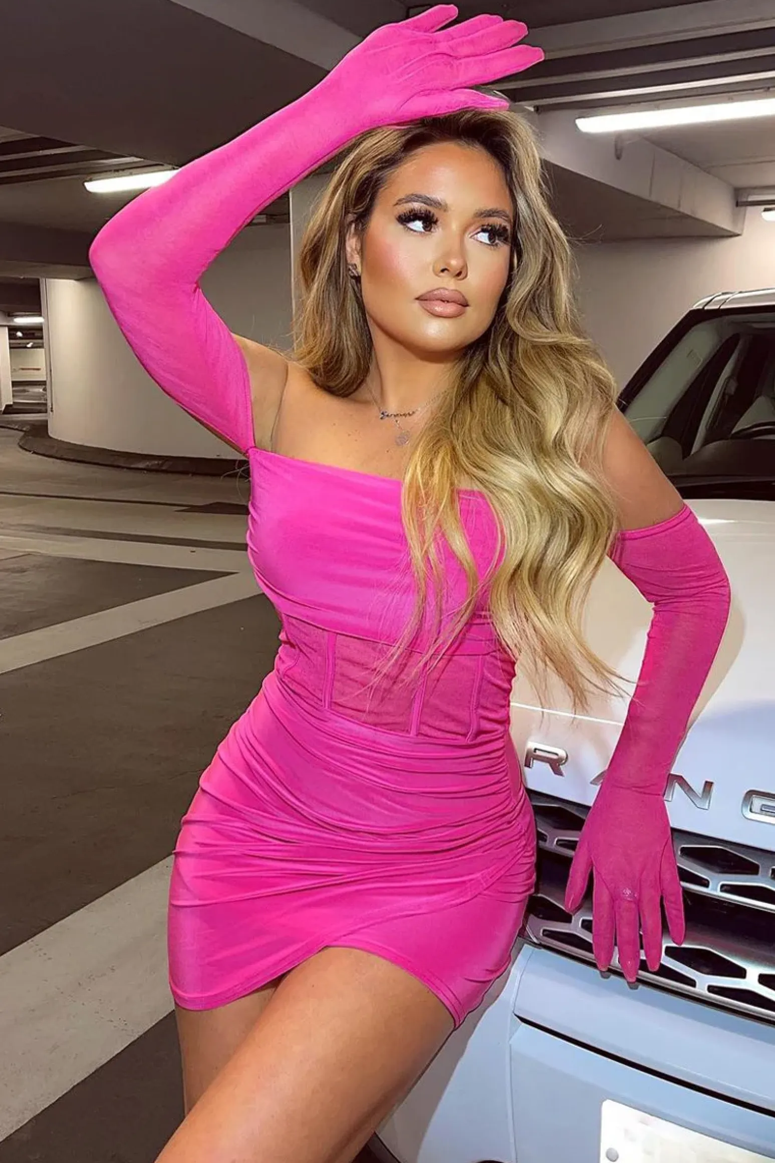 Rebellious Fashion Hot Pink Mesh Gloves Corset Mini Dress - Juliette