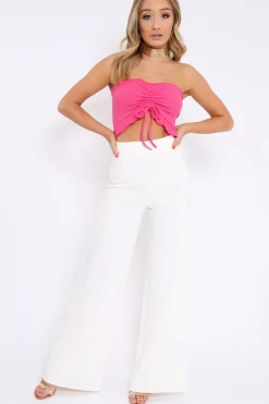 Rebellious Fashion Hot Pink Gathered Middle Bandeau Crop Top - Darlah