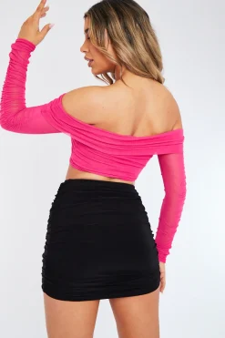 Rebellious Fashion Hot Pink Mesh Bardot Crop Top - Cece