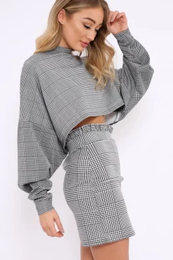 Rebellious Fashion Hounds Tooth Cropped Batwing Jumper - Lizy