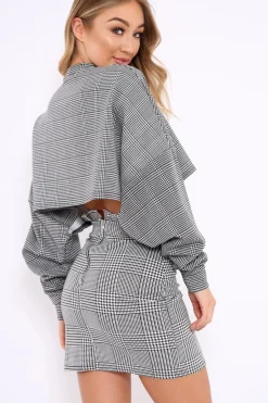 Rebellious Fashion Hounds Tooth Cropped Batwing Jumper - Lizy