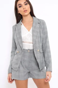 Rebellious Fashion Hounds-tooth Tailored Blazer and Shorts Co-ord - Catie