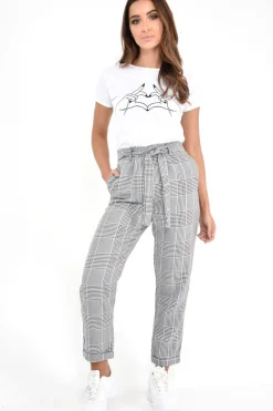 Rebellious Fashion Hounds-Tooth Tapered Trousers With Turned Up Hem - Kharli