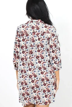 Rebellious Fashion Husi Cream Floral Print Shirt Dress