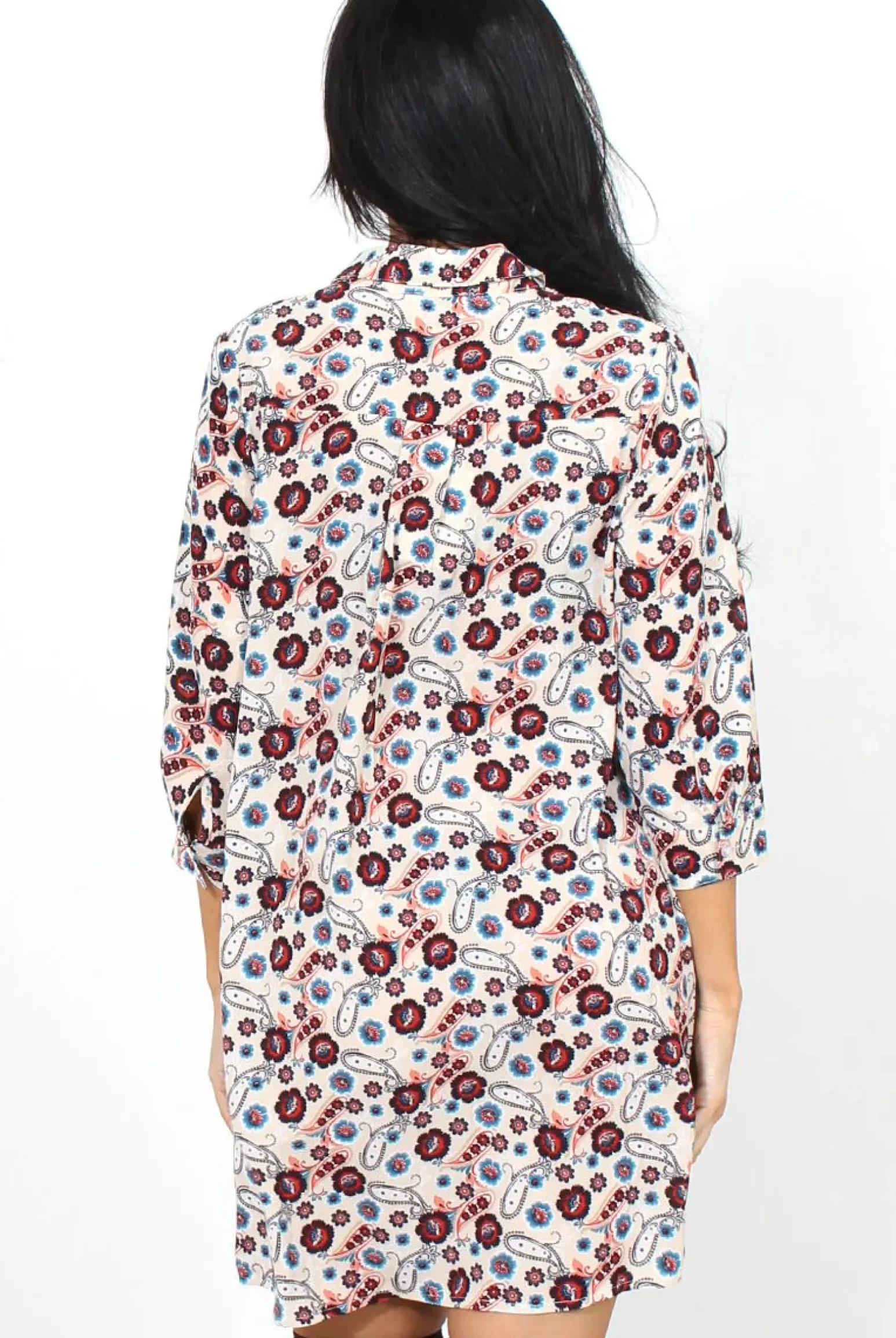 Rebellious Fashion Husi Cream Floral Print Shirt Dress