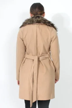Rebellious Fashion Idella Camel Faux Fur Tie Jacket