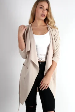 Rebellious Fashion Imogen Beige Waterfall Jacket