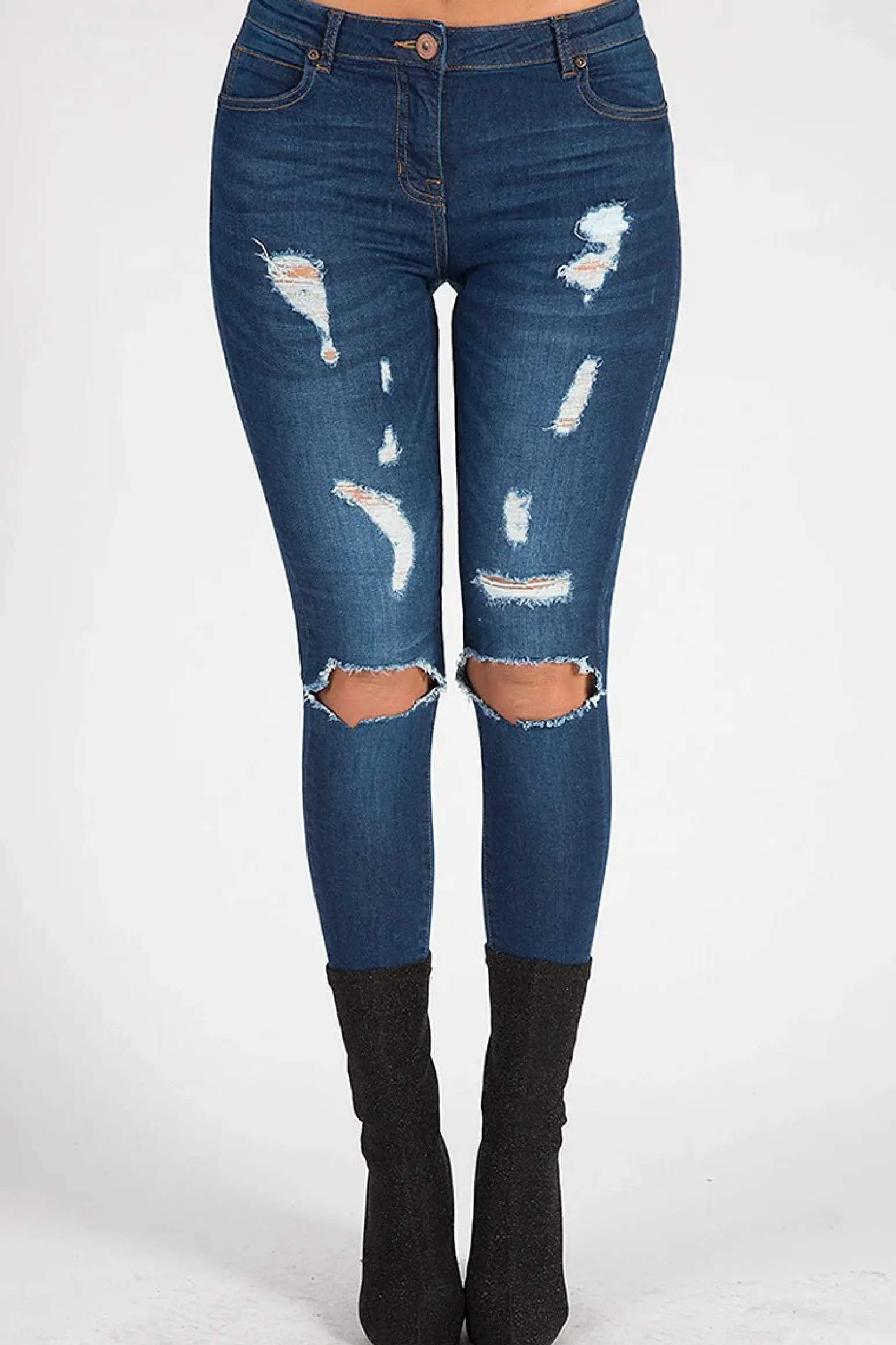 Rebellious Fashion Indigo Distressed High Waisted Skinny Jeans - Erin