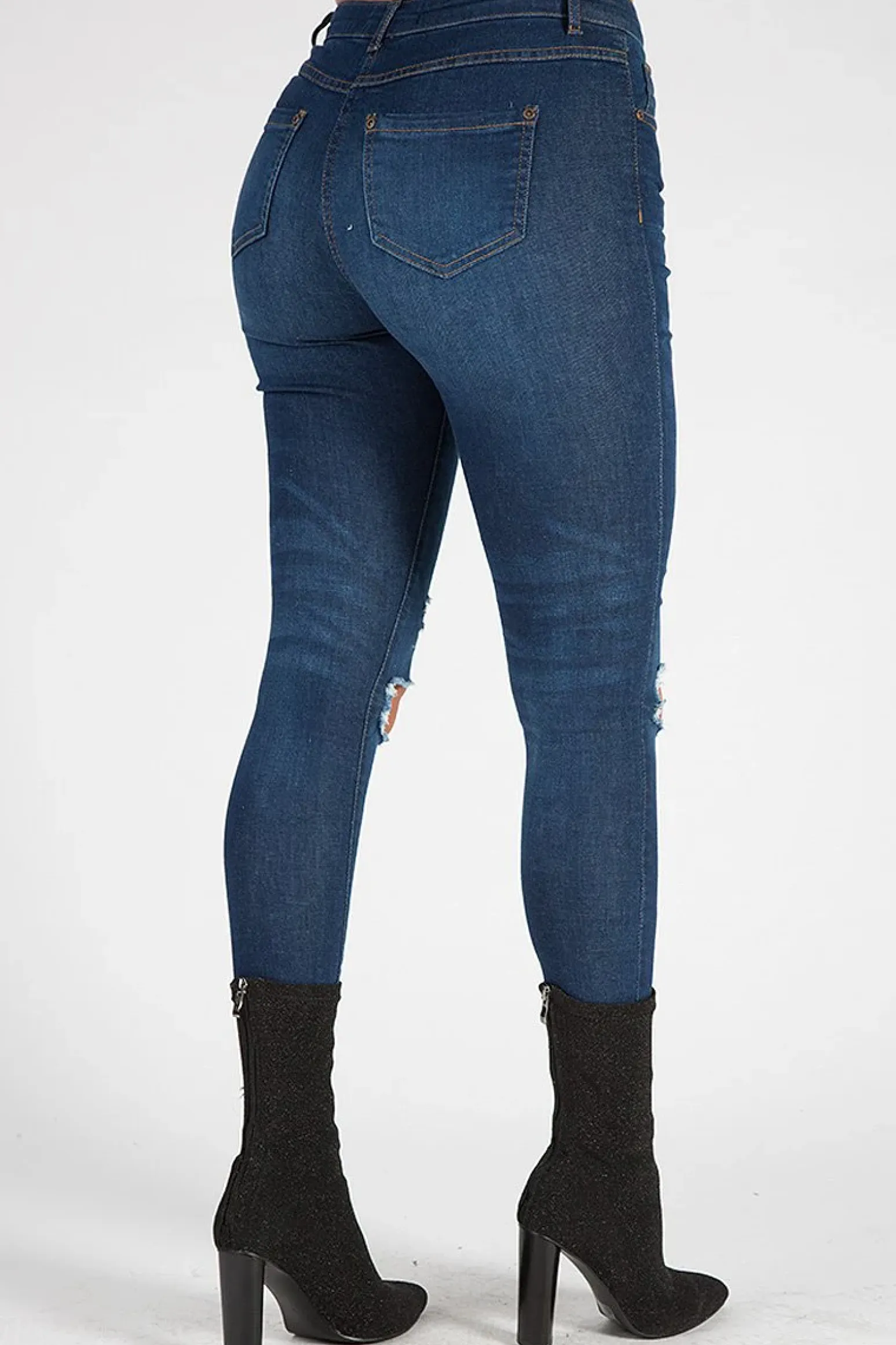 Rebellious Fashion Indigo Distressed High Waisted Skinny Jeans - Erin