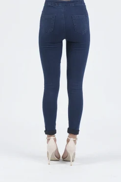 Rebellious Fashion Indigo High Waisted Ripped Knee Skinny Jeans - Amara