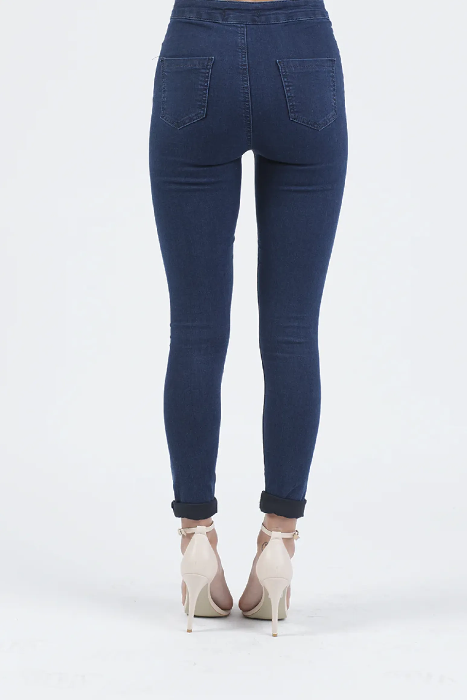 Rebellious Fashion Indigo High Waisted Ripped Knee Skinny Jeans - Amara