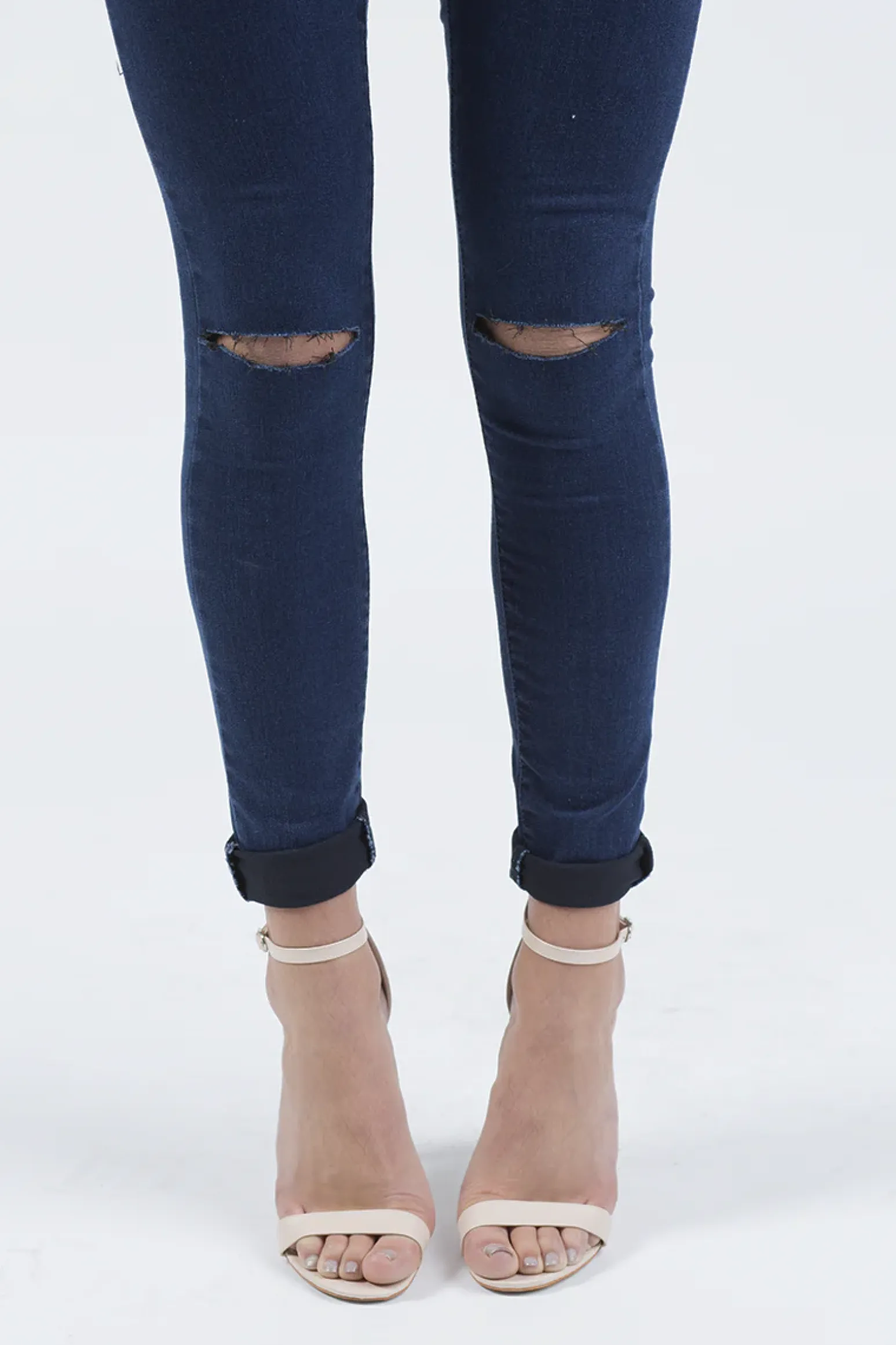 Rebellious Fashion Indigo High Waisted Ripped Knee Skinny Jeans - Amara