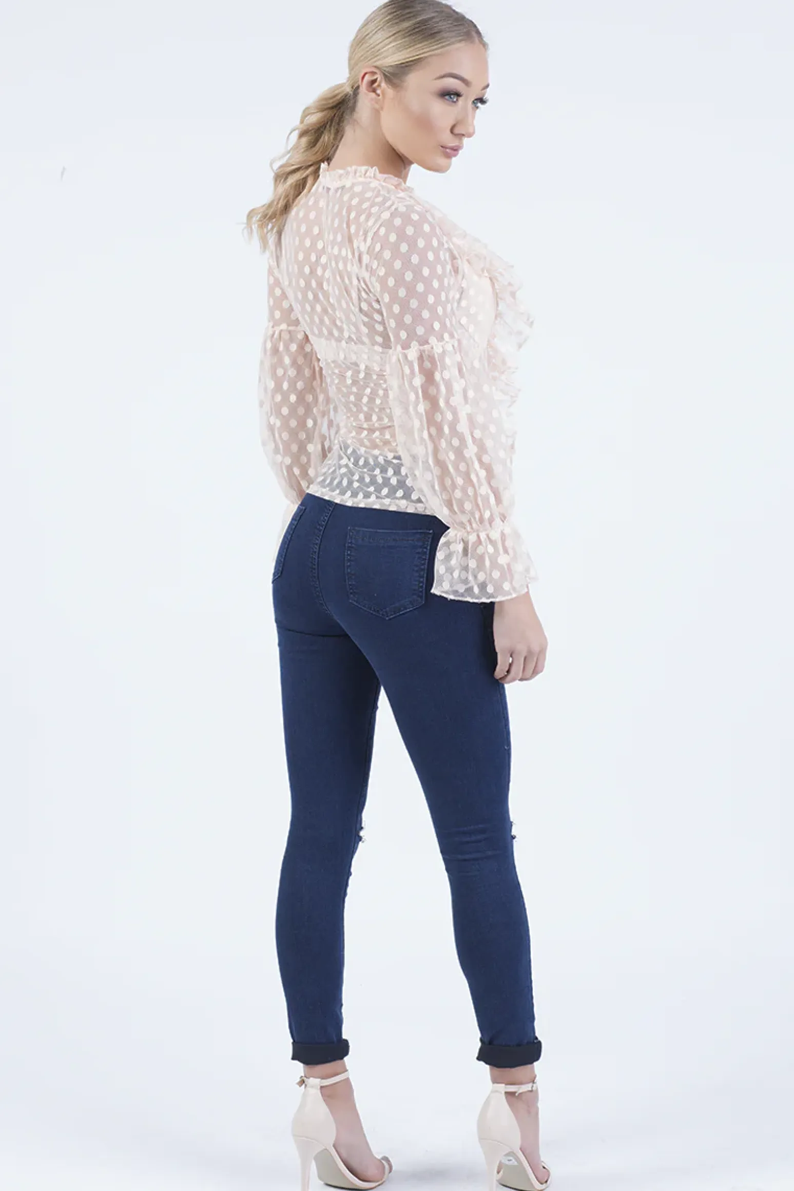 Rebellious Fashion Indigo High Waisted Ripped Knee Skinny Jeans - Amara