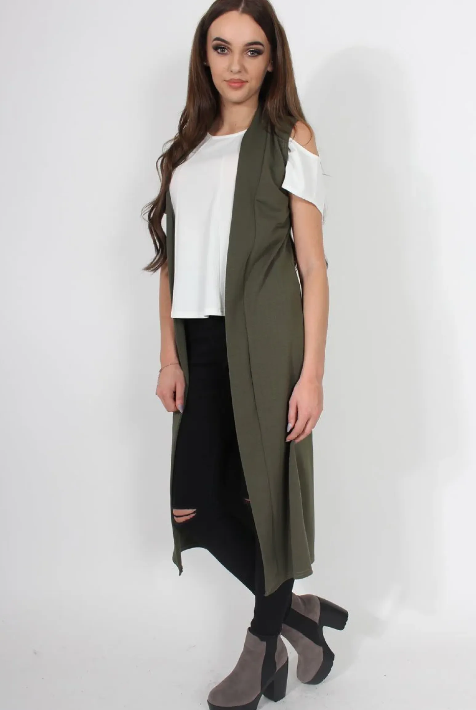 Rebellious Fashion Ivanna Khaki Sleeveless Jacket