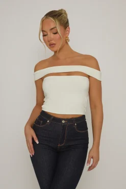 Rebellious Fashion Ivory Cut Out Bandeau Top - Amal