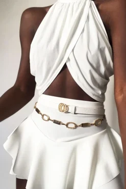 Rebellious Fashion Ivory Slinky Halterneck Wrap Top - Giovanna