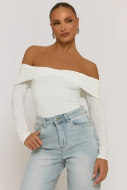 Rebellious Fashion Ivory Twist Bardot Bodysuit - Luiza