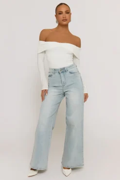 Rebellious Fashion Ivory Twist Bardot Bodysuit - Luiza