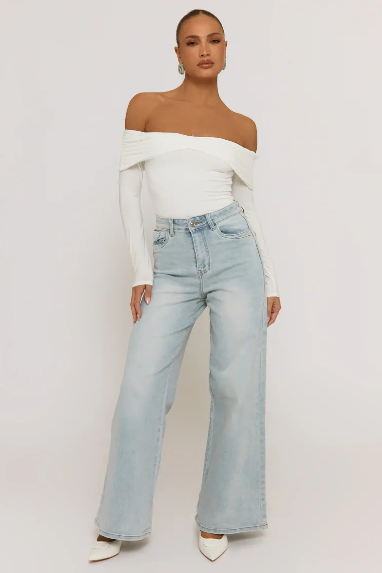 Rebellious Fashion Ivory Twist Bardot Bodysuit - Luiza