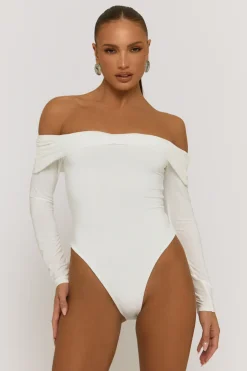 Rebellious Fashion Ivory Twist Bardot Bodysuit - Luiza