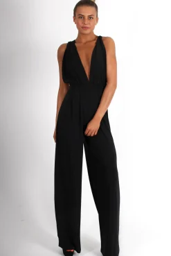 Rebellious Fashion Jan Black Deep V Jumpsuit