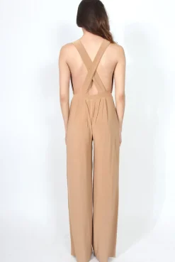 Rebellious Fashion Jan Nude Deep V Neck Jumpsuit