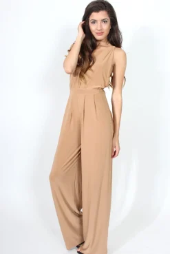 Rebellious Fashion Jan Nude Deep V Neck Jumpsuit