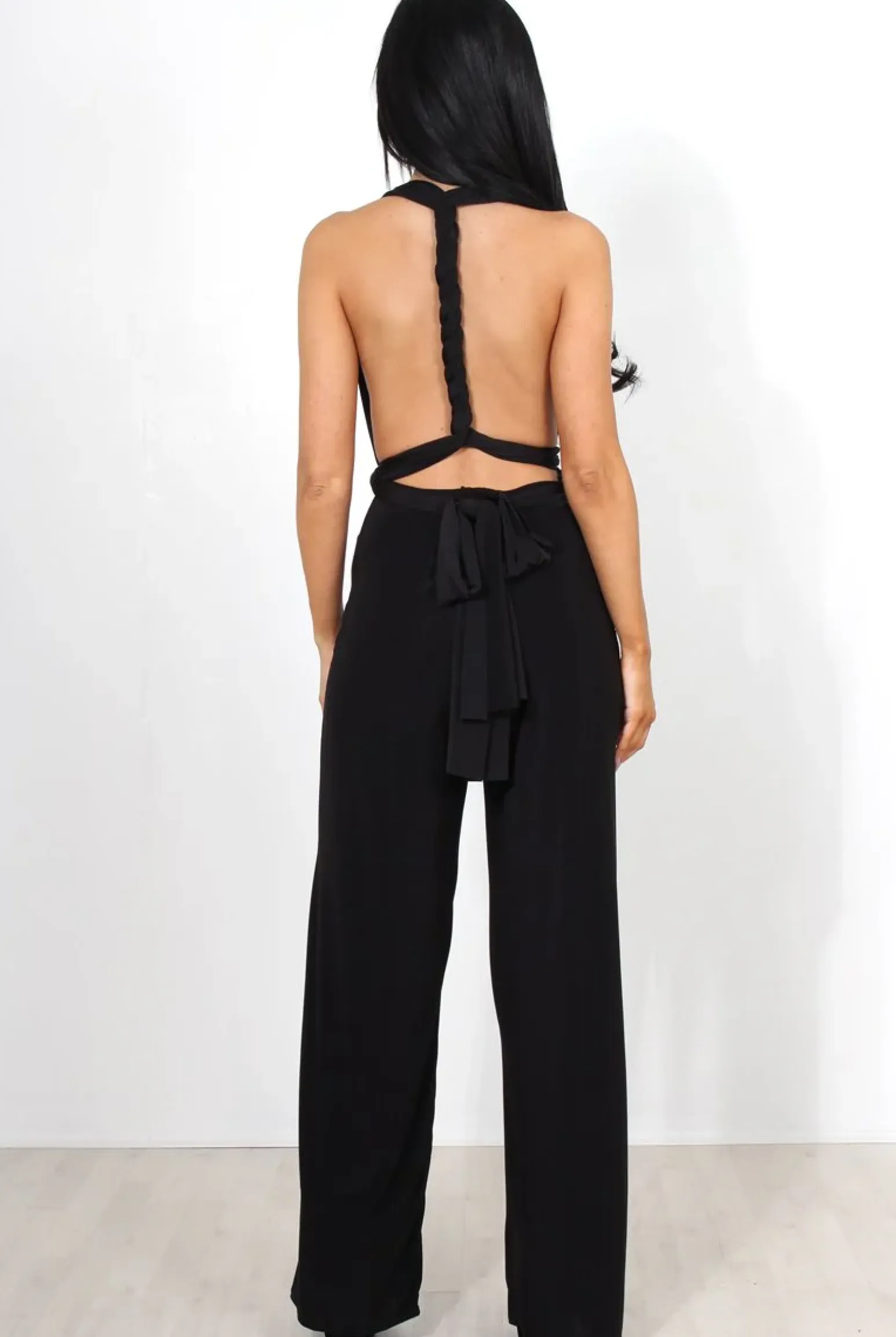 Rebellious Fashion Jano Black Deep V Plunge Jumpsuit