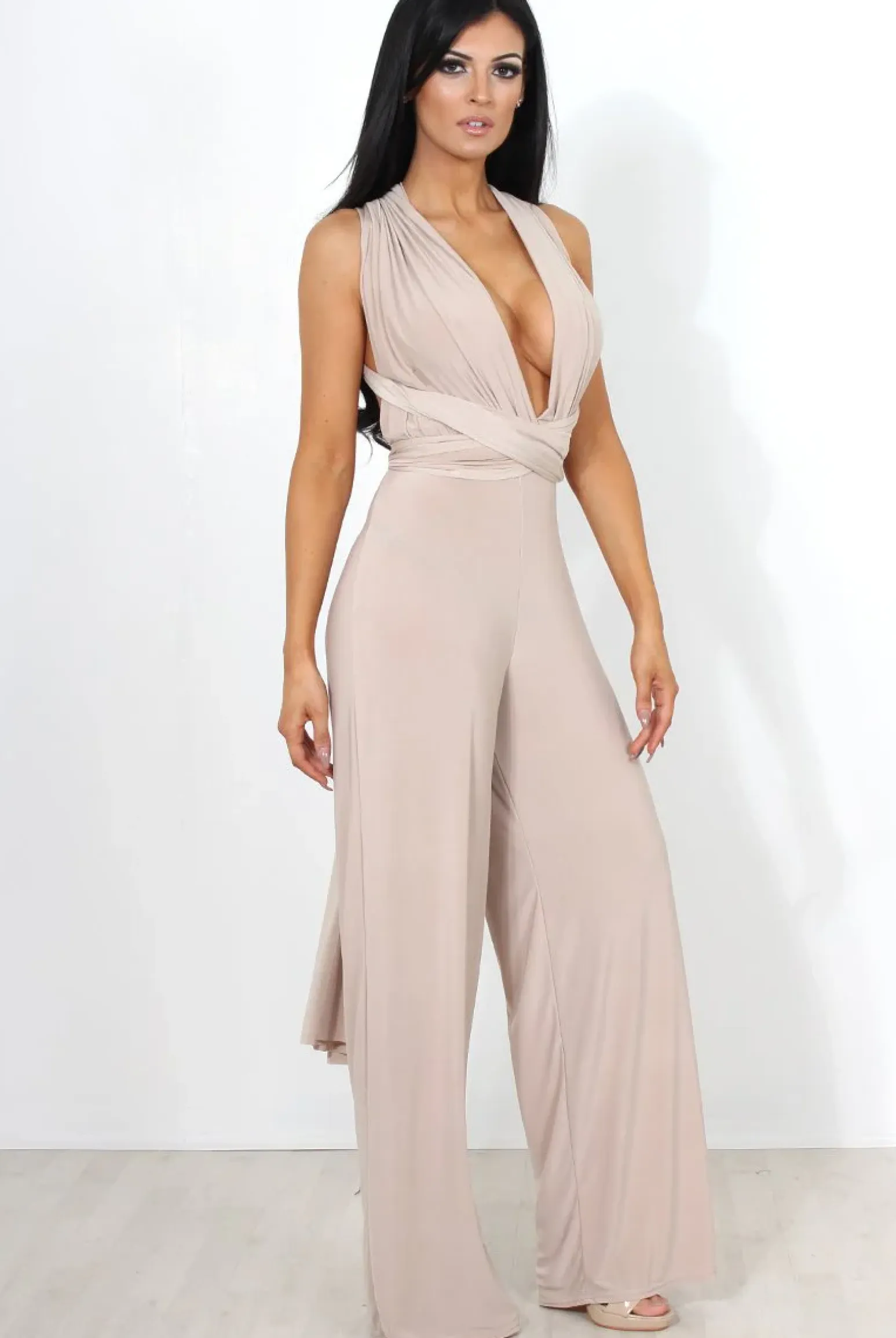 Rebellious Fashion Jano Nude Deep V Plunge Jumpsuit