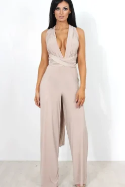 Rebellious Fashion Jano Nude Deep V Plunge Jumpsuit