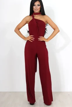 Rebellious Fashion Jano Wine Deep V Plunge Jumpsuit