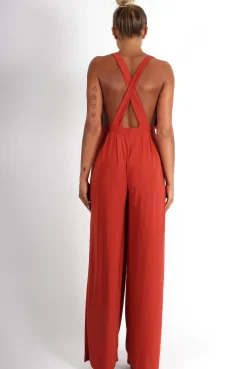 Rebellious Fashion Jan Rust Deep V Jumpsuit