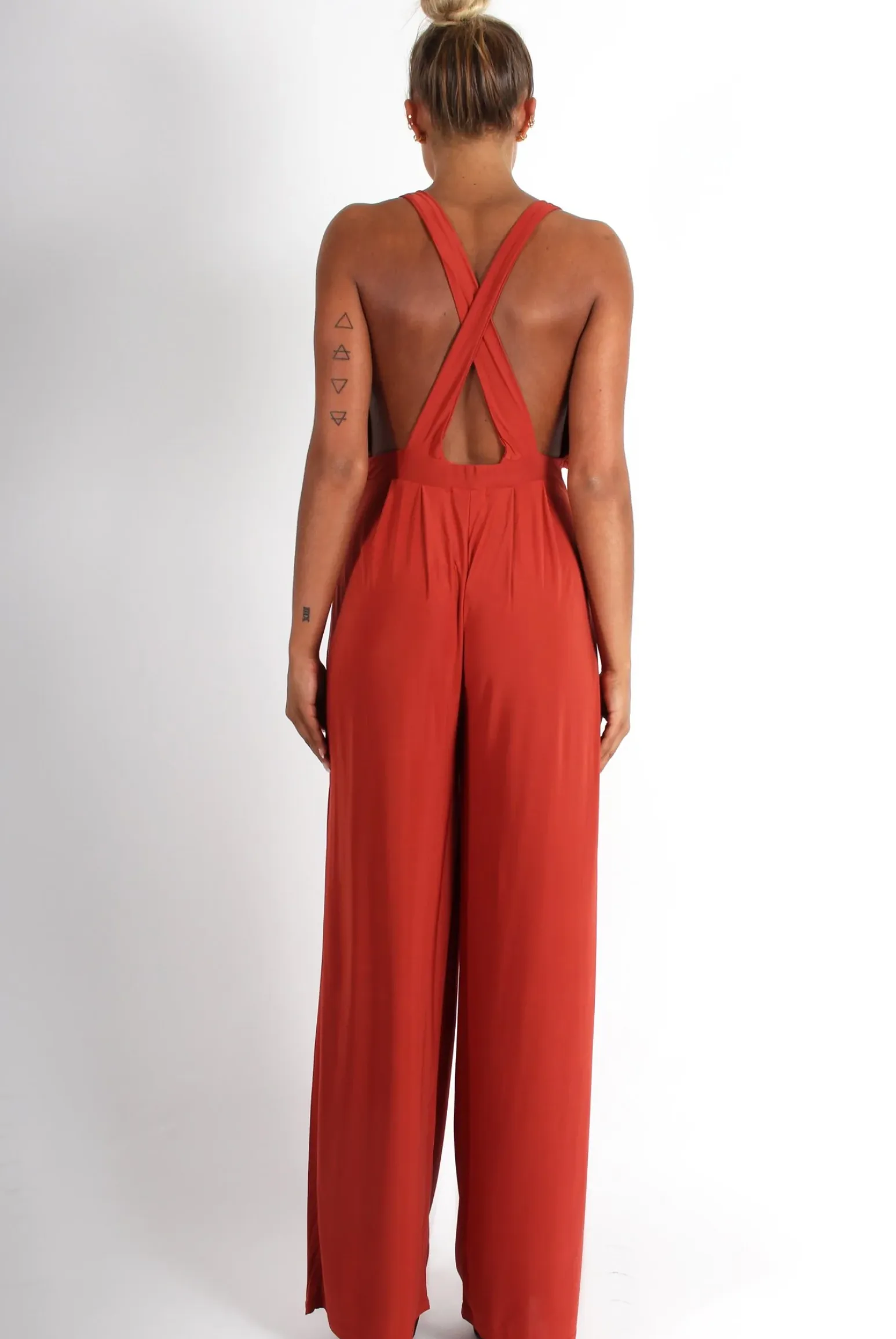 Rebellious Fashion Jan Rust Deep V Jumpsuit