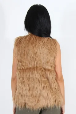 Rebellious Fashion Jazmin Camel Faux Fur Gilet