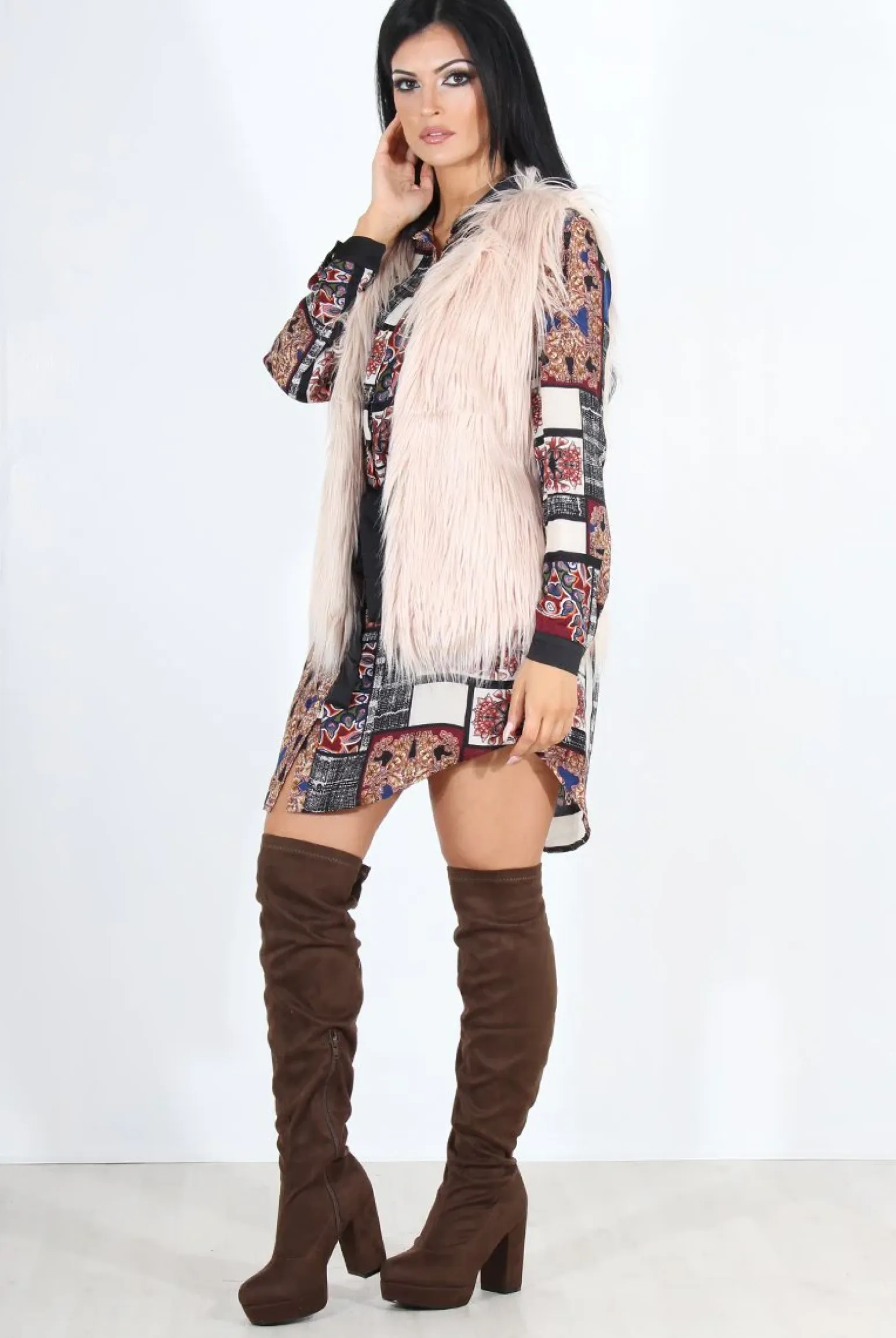 Rebellious Fashion Jazmin Nude Faux Fur Gilet