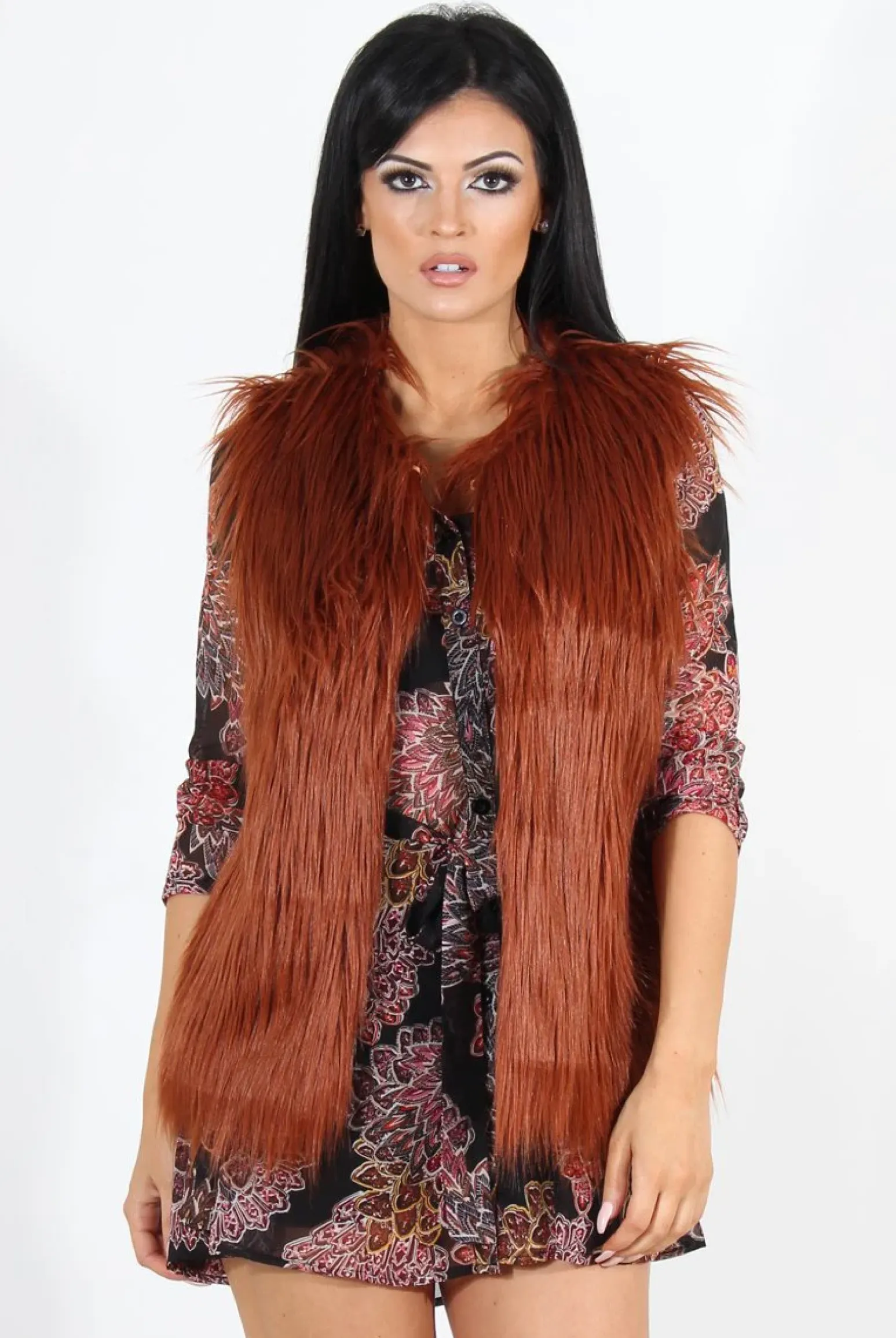 Rebellious Fashion Jazmin Rust Faux Fur Gilet
