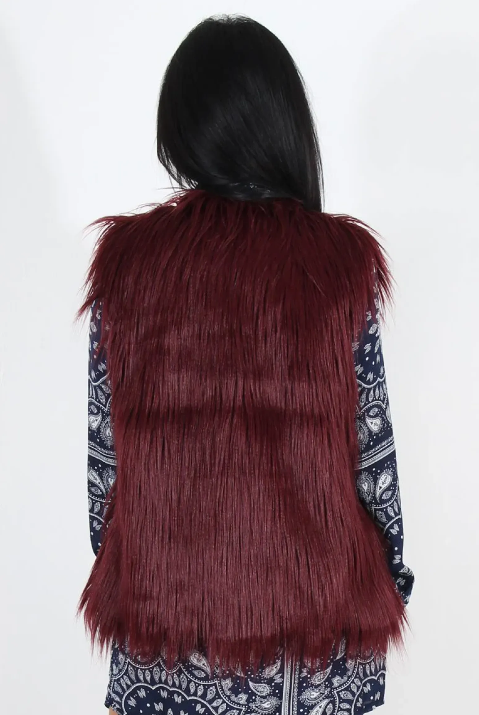 Rebellious Fashion Jazmin Wine Faux Fur Gilet