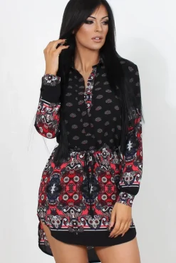 Rebellious Fashion Jilema Black Paisley Print Shirt Dress