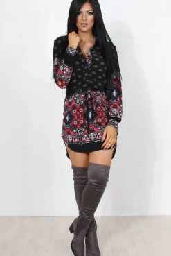 Rebellious Fashion Jilema Black Paisley Print Shirt Dress