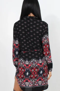 Rebellious Fashion Jilema Black Paisley Print Shirt Dress