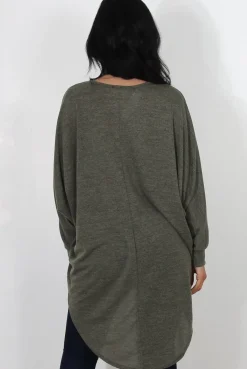 Rebellious Fashion Johanna Khaki Drooped Back Jumper
