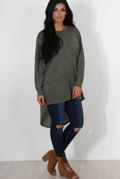 Rebellious Fashion Johanna Khaki Drooped Back Jumper